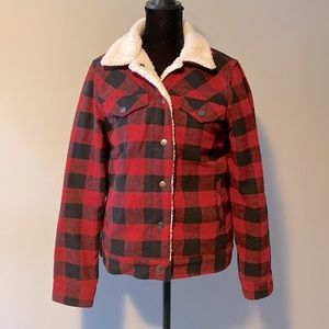 Sherpa-lined buffalo plaid fall/winter jacket